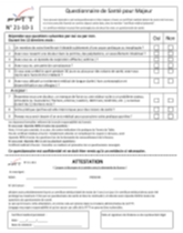 Questionnaire médical Majeurs